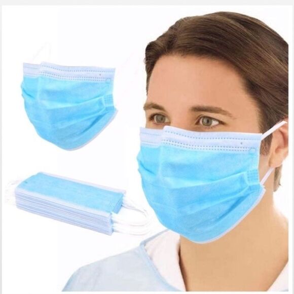 New Unisex 50 Blue & White Disposable Face Masks - Picture 3 of 15
